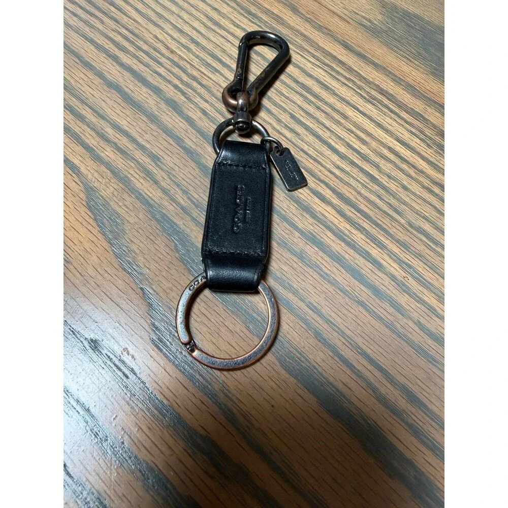 Coach Black Leather Carabiner Key Fob